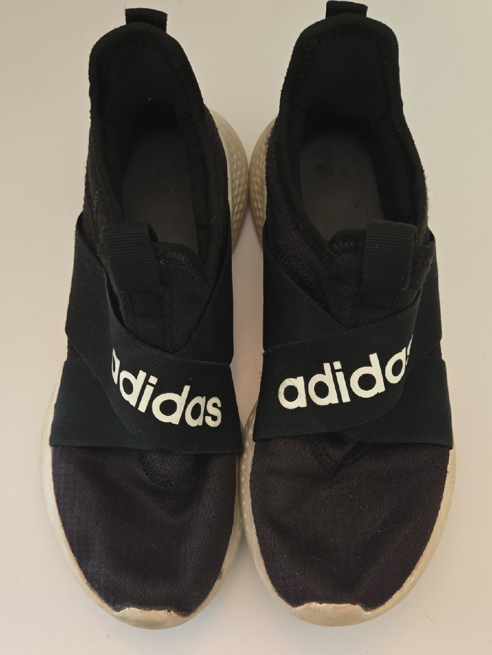 adidas Black Slip-On Sneakers with White Logo Strap